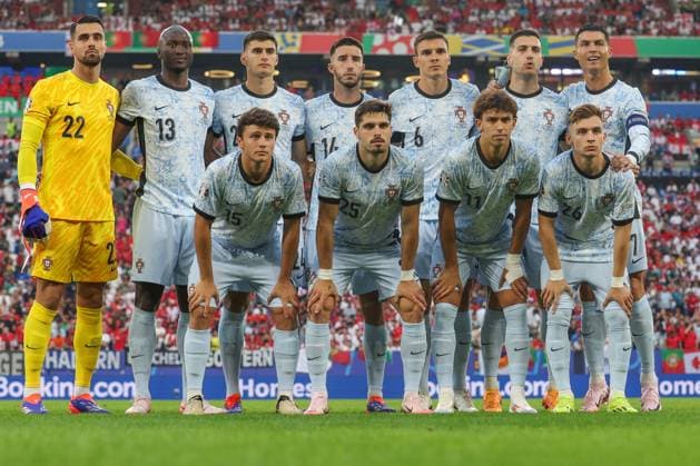 European Championship 2024 Georgia Portugal on 26 06 2024 in the Arena AufSchalke in Gelsenkirchen Team photo Team photo of Portugal, here with Diego Costa 22, Portugal , Danilo Pereira 13, Portugal , Goncalo Inacio 14, Portugal , Joao Palhinha 6, Portugal , Cristiano Ronaldo 7, Portugal , Joao Neves 15, Portugal , Pedro Neto 25, Portugal , Joao Felix 11, Portugal , Francisco Conceicao 26, Portugal MH