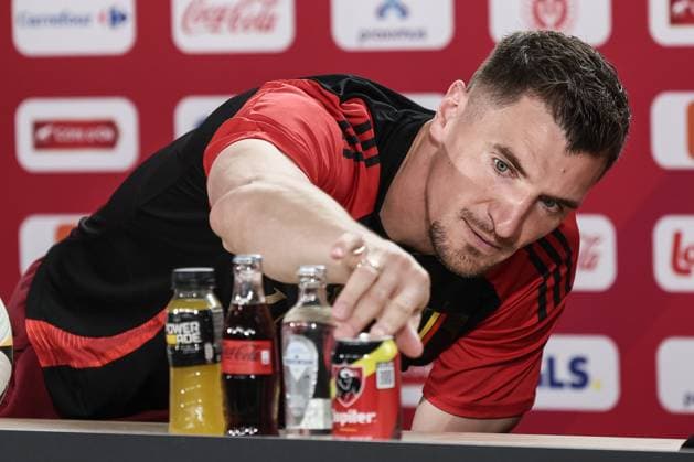 Sport Bilder des Tages Belgium s Thomas Meunier pictured during a press conference, PK, Pressekonferenz of Belgian national soccer team Red Devils, Thursday 27 June 2024 in Freiberg am Neckar, Germany, during the UEFA EURO, EM, Europameisterschaft,Fussball 2024 European Soccer Championships. The Red Devils play in Group E at the Euro 2024 European Championships in Germany. After finishing second in the group, they advance to the eighth finals, to play against France next Monday. BRUNOxFAHY x95365638x