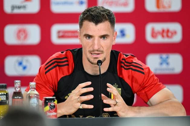Belgium Media Activities - UEFA EURO, EM, Europameisterschaft,Fussball 2024 27 06 2024 FREIBERG AM NECKA, GERMANY - JUNE 27 : Meunier Thomas defender of Belgium talking to the press during a press conference, PK, Pressekonferenz of the Belgian Red Devils at the UEFA EURO 2024 European Football Championship tournament on June 27, 2024 in Freiberg am Necka, Germany, 27 06 2024 Freiberg am Necka Germany  Copyright: xVincentxKalutx