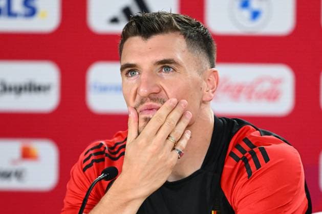 Belgium Media Activities - UEFA EURO, EM, Europameisterschaft,Fussball 2024 27 06 2024 FREIBERG AM NECKA, GERMANY - JUNE 27 : Meunier Thomas defender of Belgium talking to the press during a press conference, PK, Pressekonferenz of the Belgian Red Devils at the UEFA EURO 2024 European Football Championship tournament on June 27, 2024 in Freiberg am Necka, Germany, 27 06 2024 Freiberg am Necka Germany  Copyright: xVincentxKalutx