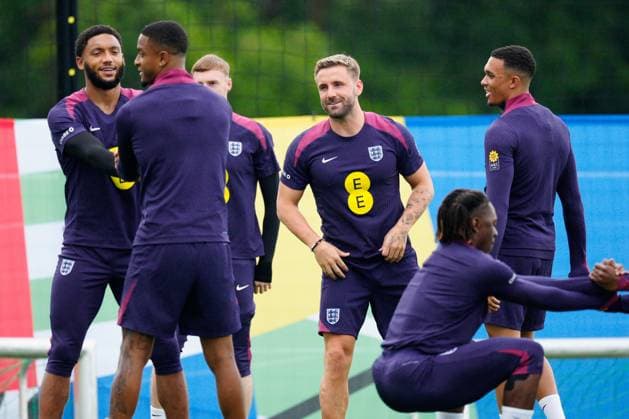 Joe Gomez of England, Ezri Konsa of England, Luke Shaw of England, Trent Alexander-Arnold of England England Training, UEFA European Championship, EM, Europameisterschaft 2024, Football, Spa & Golf Resort Weimarer Land, Blankenhain, Germany, 27 Jun 2024 EDITORIAL USE ONLY No use with unauthorised audio, video, data, fixture lists, club league logos or live services. Online in-match use limited to 120 images, no video emulation. No use in betting, games or single club league player publications. Copyright: xDavexShopland Shutterstockx 14559245w