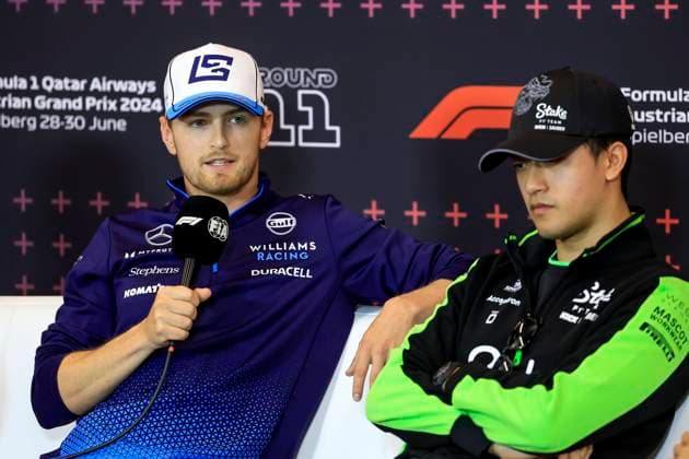 FORMULA 1 - GP of Austria 2024 SPIELBERG,AUSTRIA,27.JUN.24 - MOTORSPORTS, FORMULA 1 - Grand Prix of Austria, Red Bull Ring, preview. Image shows Logan Sargeant (USA Williams) and Guanyu Zhou (CHN Sauber).  GEPAxpictures xMarioxBuehner-Weinrauch