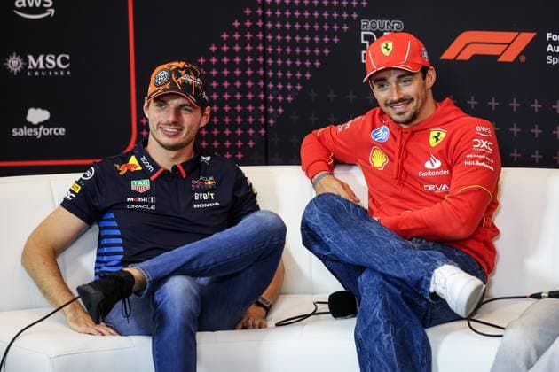VERSTAPPEN Max (ned), Red Bull Racing RB20, portrait LECLERC Charles (mco), Scuderia Ferrari SF-24, portrait press conference, PK, Pressekonferenz during the Formula 1 Qatar Airways Austrian Grand Prix 2024, 11th round of the 2024 Formula One World Championship, WM, Weltmeisterschaft from June 28 to 30, 2024 on the Red Bull Ring, in Spielberg, Austria - F1 - AUSTRIAN GRAND PRIX 2024 DPPI Panoramic  240627_R11_AUSTRIA_DP_XB3_9118