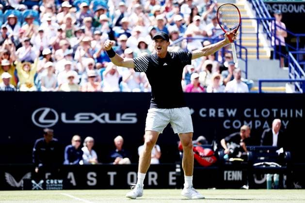 Billy Harris of Great Britain celebrates winning his Quarter Final match. Rothesay International Eastbourne, Day 5, Tennis, Devonshire Park, Eastbourne, UK - 27 June 2024  Copyright: xJamesxMarsh Shutterstockx 14555505aa