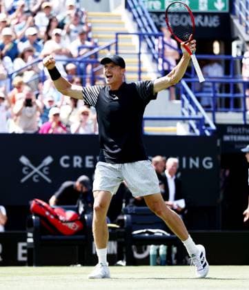 Billy Harris of Great Britain celebrates winning his Quarter Final match. Rothesay International Eastbourne, Day 5, Tennis, Devonshire Park, Eastbourne, UK - 27 June 2024  Copyright: xJamesxMarsh Shutterstockx 14555505af