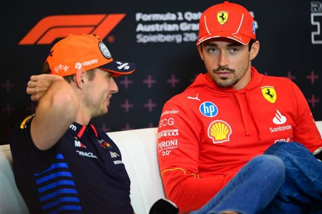 F1 Grand Prix of Austria - Previews Charles Leclerc of Scuderia Ferrari and Max Verstappen of Red Bull Racing Honda are speaking during the official press conference, PK, Pressekonferenz of the Austrian GP, the 11th round of the Formula 1 World Championship, WM, Weltmeisterschaft 2024, in Red Bull Ring, Spielberg Bei Knittenfeld, Stirya, Austria, on June 27, 2024. Spielberg Bei Knittenfeld Stirya Austria  Copyright: xAndreaxDiodatox originalFilename:diodato-notitle240627_npQ6R.jpg