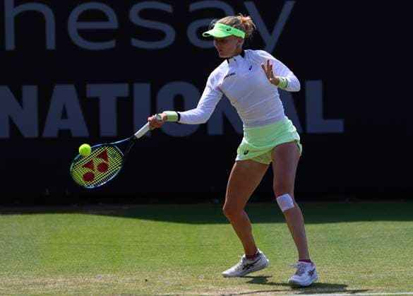 27th June 2024; Devonshire Park, Eastbourne, East Sussex, England: Rothesay International Eastbourne, Day 4, Harriet Dart (GBR) plays a forehand against Leylah Fernandez (CAN) womens singles quarter-final  ActionPlus12660968 HongboxChen
