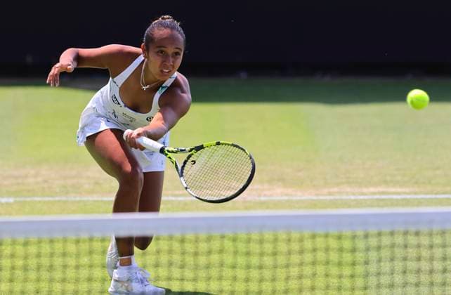 27th June 2024; Devonshire Park, Eastbourne, East Sussex, England: Rothesay International Eastbourne, Day 4, Leylah Fernandez (CAN) plays a forehand against Harriet Dart (GBR) womens singles quarter-final  ActionPlus12660978 HongboxChen