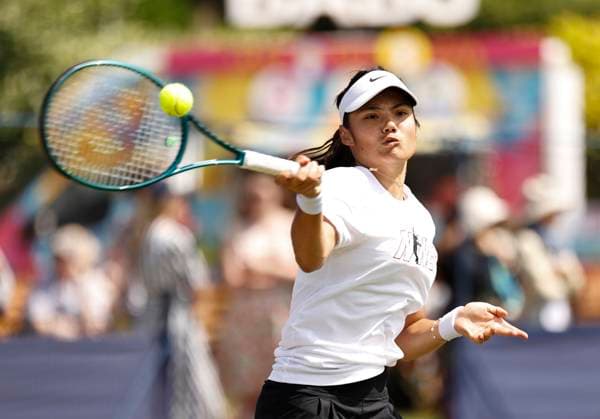 27th June 2024; Devonshire Park, Eastbourne, East Sussex, England: Rothesay International Eastbourne, Day 4, Emma Raducanu (GBR) practices ahead of her womens singles quarter-final match with Daria Kasatkina (rus)  ActionPlus12660994 HongboxChen