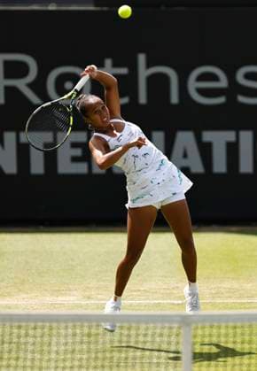 27th June 2024; Devonshire Park, Eastbourne, East Sussex, England: Rothesay International Eastbourne, Day 4, Leylah Fernandez (CAN) plays a forehand against Harriet Dart (GBR) womens singles quarter-final  ActionPlus12661001 HongboxChen