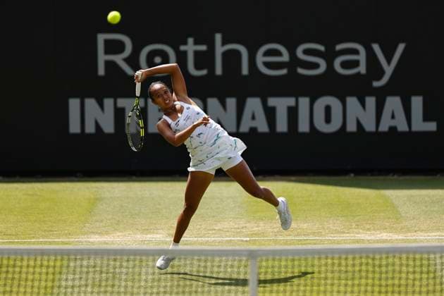 27th June 2024; Devonshire Park, Eastbourne, East Sussex, England: Rothesay International Eastbourne, Day 4, Leylah Fernandez (CAN) plays a forehand against Harriet Dart (GBR) womens singles quarter-final  ActionPlus12661003 HongboxChen