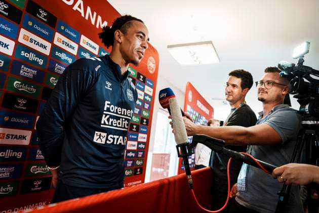 Yussuf Poulsen during the national team s mixed zone in Freudenstadt, Germany Thursday June 27, 2024 Photo Liselotte Sabroe Ritzau Scanpix , Freudenstadt Germany  Copyright: Ritzau Scanpix LiselottexSabroex spdk20240627-104113-L