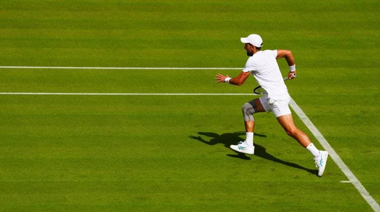 Novak Djokovic practices on Centre Court wearing a knee support Wimbledon Tennis Championships, Practice and Previews, The All England Lawn Tennis and Croquet Club, London, UK - 27 Jun 2024  Copyright: xJavierxGarcia Shutterstockx 14560174o