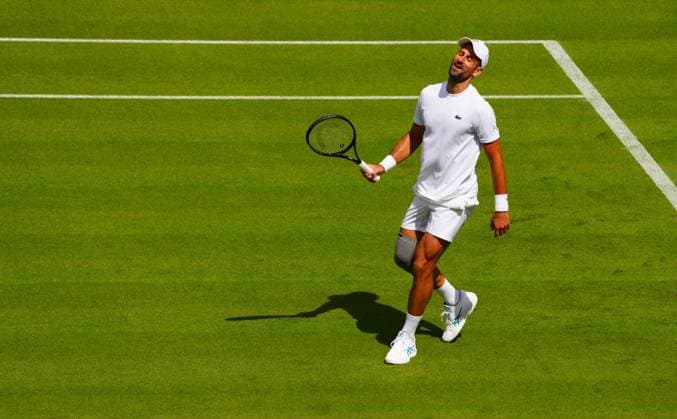 Novak Djokovic practices on Centre Court wearing a knee support Wimbledon Tennis Championships, Practice and Previews, The All England Lawn Tennis and Croquet Club, London, UK - 27 Jun 2024  Copyright: xJavierxGarcia Shutterstockx 14560174j