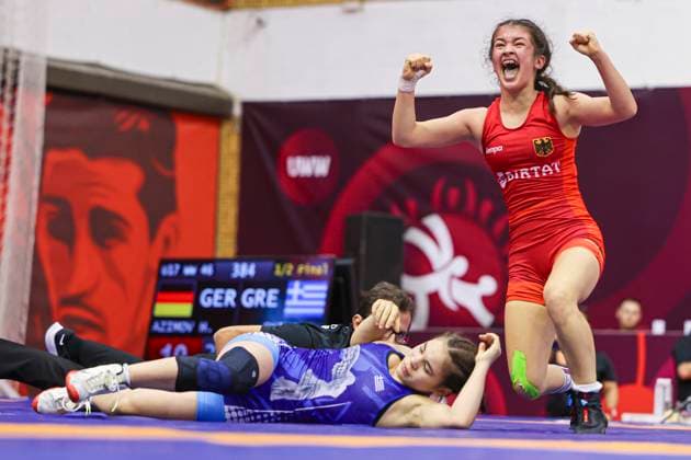 Wrestling U17 European Championships 46kg WW Halilja Azimov GER df Maria Louiza Gkika GRE Copyright: xUnitedxWorldxWrestlingx xKadirxCx United World Wrestling Kadir C