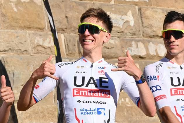 Florence: Tadej Poga?ar during UAE Emirates team presentation at the Grand Depart of the tour de France 2024 at Palazzo Vecchio in Florence during Team presentation, Tour De France race in Florence, Italy, June 27 2024 Tour De France race - Team presentation  - ZUMAp169 20240627_zsa_p169_172 Copyright: xGianlucaxRicci IPAxSportx