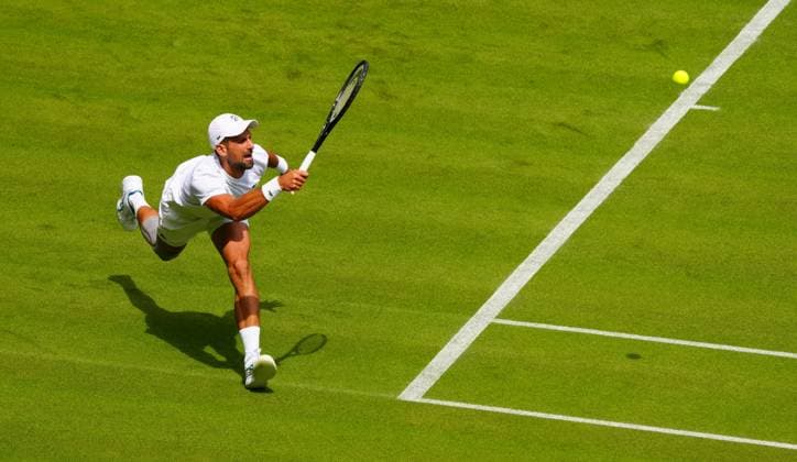 Novak Djokovic practices on Centre Court with a knee support Wimbledon Tennis Championships, Practice and Previews, The All England Lawn Tennis and Croquet Club, London, UK - 27 Jun 2024  Copyright: xJavierxGarcia Shutterstockx 14560174cp