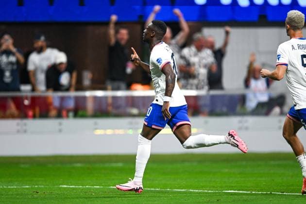 ATLANTA, GA Ã JUNE 27: United States forward Folarin Balogun (20) reacts after scoring a first-half goal during the Copa America match between Panama and the United States on June 27th, 2024 at Mercedes-Benz Stadium in Atlanta, GA. (Photo by Rich von Biberstein Icon Sportswire) SOCCER: JUN 27 CONMEBOL Copa America - Panama vs United States EDITORIAL USE ONLY Icon240627005