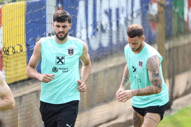 SOCCER - UEFA EURO, EM, Europameisterschaft,Fussball 2024 BERLIN,GERMANY,28.JUN.24 - SOCCER -UEFA EURO 2024, OEFB, Oesterreichischer Fussball-Bund, training. Image shows Florian Grillitsch and Marko Arnautovic (AUT).  GEPAxpictures xArminxRauthner