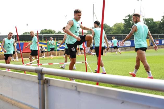 SOCCER - UEFA EURO, EM, Europameisterschaft,Fussball 2024 BERLIN,GERMANY,28.JUN.24 - SOCCER -UEFA EURO 2024, OEFB, Oesterreichischer Fussball-Bund, training. Image shows Andreas Weimann, Konrad Laimer, Christoph Baumgartner and Marko Arnautovic (AUT). GEPAxpictures xArminxRauthner