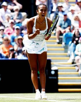 Leylah Fernandez of Canada celebrates winning their Semi Final match. Rothesay International Eastbourne, Day 6, Tennis, Devonshire Park, Eastbourne, UK - 28 June 2024  Copyright: xJamesxMarsh Shutterstockx 14555507w