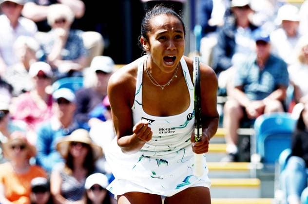 Leylah Fernandez of Canada celebrates winning their Semi Final match. Rothesay International Eastbourne, Day 6, Tennis, Devonshire Park, Eastbourne, UK - 28 June 2024  Copyright: xJamesxMarsh Shutterstockx 14555507x