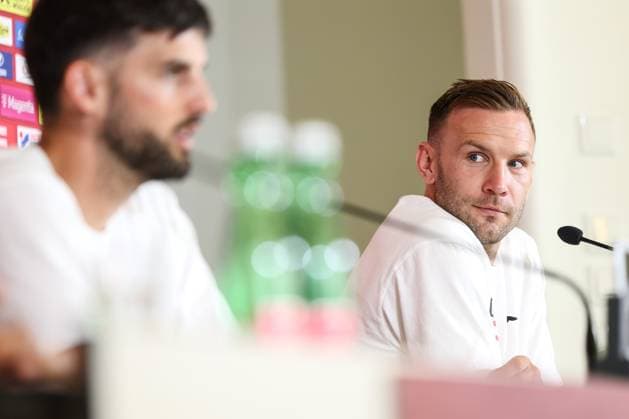 SOCCER - UEFA EURO, EM, Europameisterschaft,Fussball 2024 BERLIN,GERMANY,28.JUN.24 - SOCCER -UEFA EURO 2024, OEFB, Oesterreichischer Fussball-Bund, press conference, PK, Pressekonferenz Image shows Florian Grillitsch and Andreas Weimann (AUT). GEPAxpictures xArminxRauthner