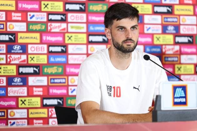 SOCCER - UEFA EURO, EM, Europameisterschaft,Fussball 2024 BERLIN,GERMANY,28.JUN.24 - SOCCER -UEFA EURO 2024, OEFB, Oesterreichischer Fussball-Bund, press conference, PK, Pressekonferenz Image shows Florian Grillitsch (AUT). GEPAxpictures xArminxRauthner