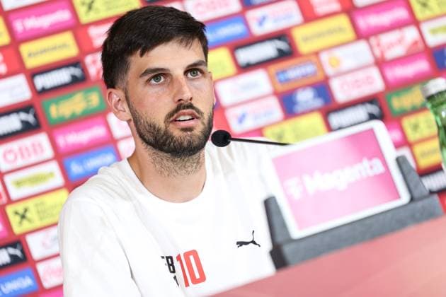 SOCCER - UEFA EURO, EM, Europameisterschaft,Fussball 2024 BERLIN,GERMANY,28.JUN.24 - SOCCER -UEFA EURO 2024, OEFB, Oesterreichischer Fussball-Bund, press conference, PK, Pressekonferenz Image shows Florian Grillitsch (AUT). GEPAxpictures xArminxRauthner