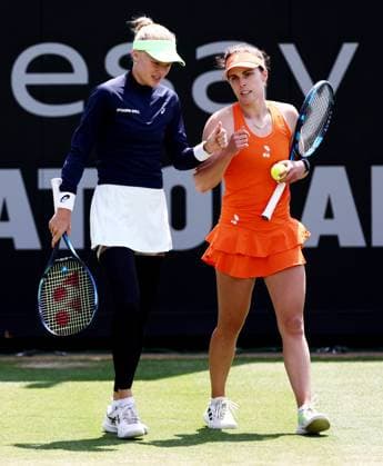 Harriet Dart of Great Britain in action during their doubles match with team mate Maia Lumsden of Great Britain. Rothesay International Eastbourne, Day 6, Tennis, Devonshire Park, Eastbourne, UK - 28 June 2024  Copyright: xJamesxMarsh Shutterstockx 14555507an