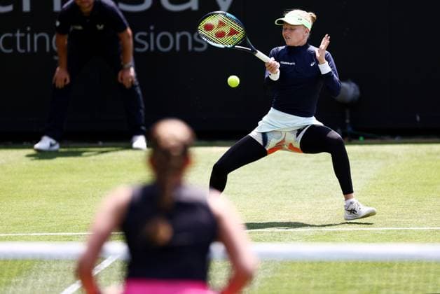 Harriet Dart of Great Britain in action during their doubles match with team mate Maia Lumsden of Great Britain. Rothesay International Eastbourne, Day 6, Tennis, Devonshire Park, Eastbourne, UK - 28 June 2024  Copyright: xJamesxMarsh Shutterstockx 14555507ap