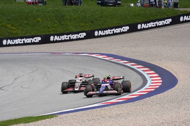 Formula 1 Austrian Grand Prix 2024 28 06 2024, Red Bull Ring, Spielberg, Formula 1 Austrian Grand Prix 2024 , pictured Yuki Tsunoda JPN , Visa Cash App RB Formula One Team, Kevin Magnussen DNK , Haas F1 Team nordphotoxGmbHx xBratic nph00250