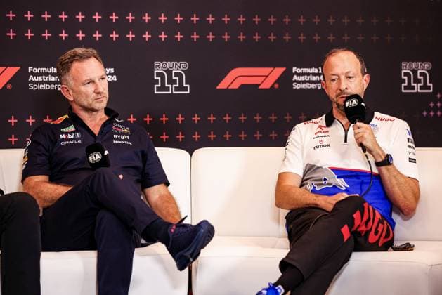 BAYER Peter, CEO of Visa Cash App RB F1 Team, portrait HORNER Christian (gbr), Team Principal of Red Bull Racing, portrait press conference, PK, Pressekonferenz during the Formula 1 Qatar Airways Austrian Grand Prix 2024, 11th round of the 2024 Formula One World Championship, WM, Weltmeisterschaft from June 28 to 30, 2024 on the Red Bull Ring, in Spielberg, Austria - F1 - AUSTRIAN GRAND PRIX 2024 DPPI Panoramic 240628_R11_AUSTRIA_DP_XB5_7326_1
