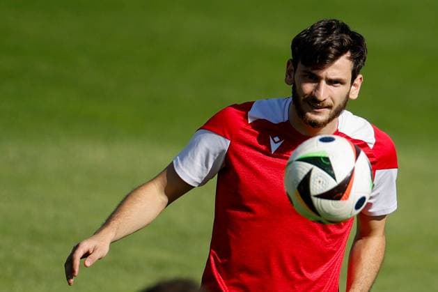 Georgia s striker Khvicha Kvaratskhelia takes part during a training session in Velbert, Germany, 28 June 2024. The team prepares its Euro2024 round of 16 soccer game against Spain on next 30 June. Georgia s training session !ACHTUNG: NUR REDAKTIONELLE NUTZUNG!  Copyright: xALBERTOxESTEVEZx GRAF9076 20240628-55014005390_1
