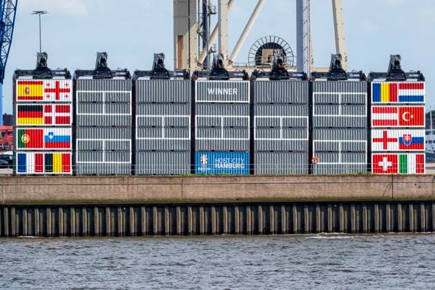 Largest tournament tree in the world New container installation at the Port of Hamburg heralds the knockout round of UEFA EURO 2024 28 06 24, Hamburg, UEFA European Championship, Football Â