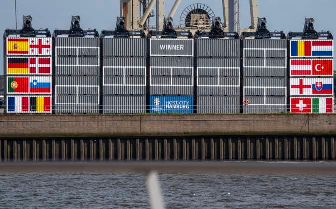 Largest tournament tree in the world New container installation at the Port of Hamburg heralds the knockout round of UEFA EURO 2024 28 06 24, Hamburg, UEFA European Championship, Football Â