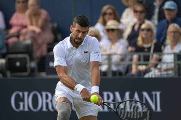 Novac Djokovic wins the second ATP, Tennis Herren Exhibition single mnatch against Daniil Medvedev during the Giorgio Armani Tennis Classic at the Hurlingham Club, London, UK on 28 June 2024. Copyright: xPhilxHutchinsonx 41280025