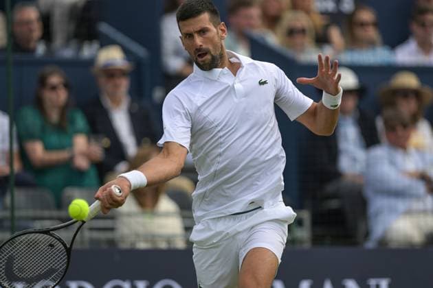 Novac Djokovic wins the second ATP, Tennis Herren Exhibition single mnatch against Daniil Medvedev during the Giorgio Armani Tennis Classic at the Hurlingham Club, London, UK on 28 June 2024. Copyright: xPhilxHutchinsonx 41280027