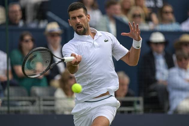 Novac Djokovic wins the second ATP, Tennis Herren Exhibition single mnatch against Daniil Medvedev during the Giorgio Armani Tennis Classic at the Hurlingham Club, London, UK on 28 June 2024. Copyright: xPhilxHutchinsonx 41280028