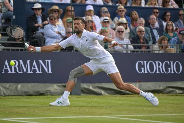 Novac Djokovic wins the second ATP, Tennis Herren Exhibition single mnatch against Daniil Medvedev during the Giorgio Armani Tennis Classic at the Hurlingham Club, London, UK on 28 June 2024. Copyright: xPhilxHutchinsonx 41280032