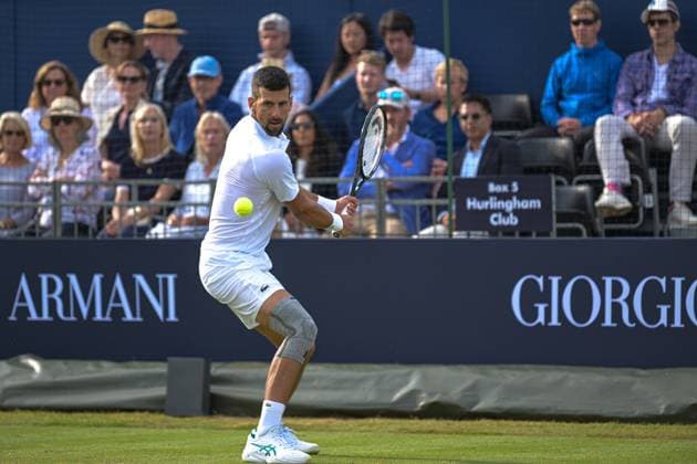 Novac Djokovic wins the second ATP, Tennis Herren Exhibition single mnatch against Daniil Medvedev during the Giorgio Armani Tennis Classic at the Hurlingham Club, London, UK on 28 June 2024. Copyright: xPhilxHutchinsonx 41280035