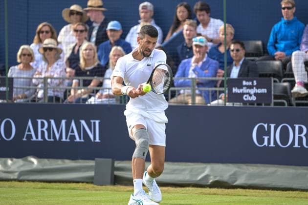 Novac Djokovic wins the second ATP, Tennis Herren Exhibition single mnatch against Daniil Medvedev during the Giorgio Armani Tennis Classic at the Hurlingham Club, London, UK on 28 June 2024. Copyright: xPhilxHutchinsonx 41280036