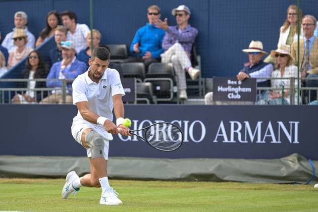 Novac Djokovic wins the second ATP, Tennis Herren Exhibition single mnatch against Daniil Medvedev during the Giorgio Armani Tennis Classic at the Hurlingham Club, London, UK on 28 June 2024. Copyright: xPhilxHutchinsonx 41280037
