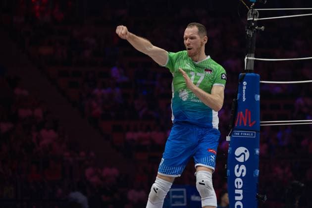 Slovenia - Argentina 28.06.2024 Lodz, Poland, men s Volleyball Nations League, final round quarter finals , game ( match ) Slovenia - Argentina ; image shows: Tine Urnaut photo Katarzyna Plewczynska Fotostyk Copyright: xFotostykxPhotoxAgencyx 20240628FCTKP1155