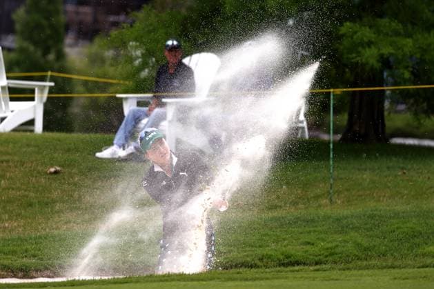 MIDLAND, MI - JUNE 28: LPGA, Golf Damen golfer Lexi Thompson blasts out of a sand trap on the 12th hole during the second round of the LPGA Dow Championship on June 28, 2024, at Midland Country Club in Midland, Michigan. (Photo by Brian Spurlock Icon Sportswire) GOLF: JUN 28 LPGA Dow Championship EDITORIAL USE ONLY Icon24062812