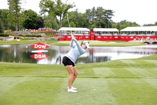 MIDLAND, MI - JUNE 28: LPGA, Golf Damen golfer Jennifer Kupcho plays her tee shot on the 18th hole during the second round of the LPGA Dow Championship on June 28, 2024, at Midland Country Club in Midland, Michigan. (Photo by Brian Spurlock Icon Sportswire) GOLF: JUN 28 LPGA Dow Championship EDITORIAL USE ONLY Icon24062817