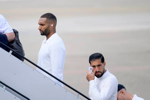 Soccer players Jonathan Tah and Emre Can board the plane at Nuremberg airport before the national teams departure for the round of 16 match against Denmark at the UEFA EURO 2024 European Football Championship in Dortmund Nuremberg, 28 06 2024 Bavaria Germany Copyright: xDwixAnoraganingrumx