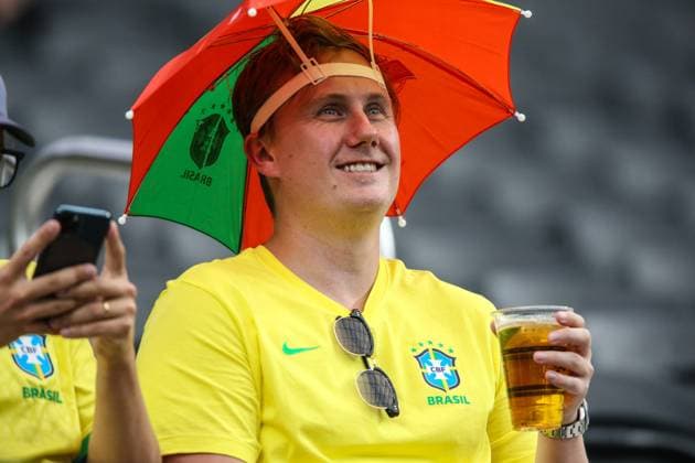 June 28, 2024: A Brazil fan enjoys a beverage prior to the start of the CONMEBOL Copa America Group D Stage match at Allegiant Stadium between Paraguay vs Brazil on June 28, 2024 in Las Vegas, NV. CSM. Las Vegas United States of America - ZUMAc04_ 20240628_zma_c04_011 Copyright: xChristopherxTrimx