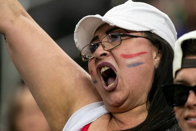 LAS VEGAS, NV - JUNE 28: A Paraguay fan cheers on her team during the Group D Copa America match between Brazil and Paraguay on Friday June 28, 2024 at Allegiant Stadium in Las Vegas, NV. (Photo by Nick Tre. Smith Icon Sportswire) SOCCER: JUN 28 CONMEBOL Copa America - Paraguay vs Brazil EDITORIAL USE ONLY Icon2406280014
