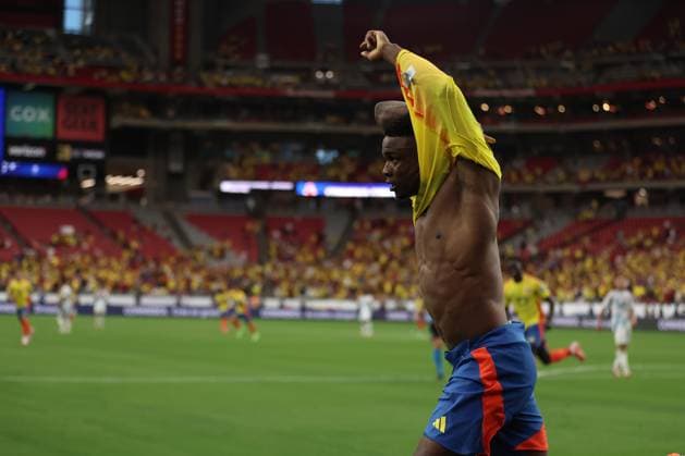 June 28, 2024, Glendale, Glendale, Arizona, USA: Jhon CoÂ³rdoba of Colombia celebrates after scoring a goal during a match between Colombia and Costa Rica as part of group D of CONMEBOL Copa America 2024 at State Farm Stadium on June 28, 2024 in Glendale, USA. ( PxImages) Glendale USA - ZUMAp175 20240628_zsa_p175_040 Copyright: xAlejandroxSalazarx